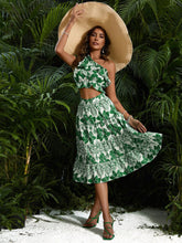 Random Printed Asymmetrical Neckline Top And Skirt Set